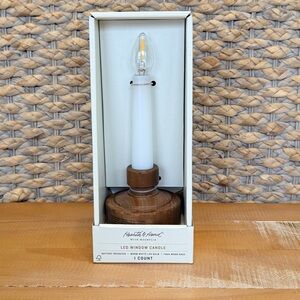NWT Hearth & Hand LED Window Candle Timer Battery Operated Wood Base NEW
